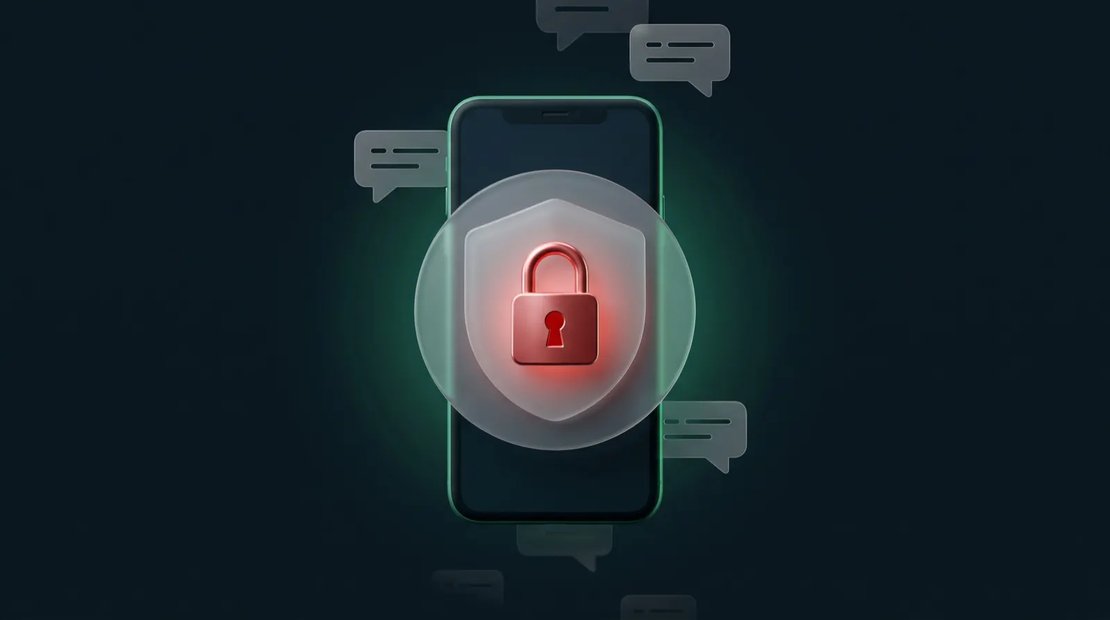 Smartphone devant un bouclier en verre avec un cadenas rouge